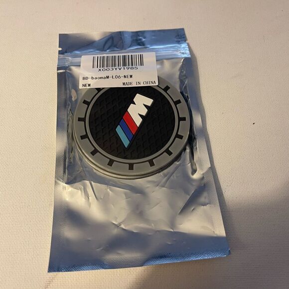 BMW Motorsports car cup Coasters in black and gray with logo Set of 2 NWT - Picture 4 of 4